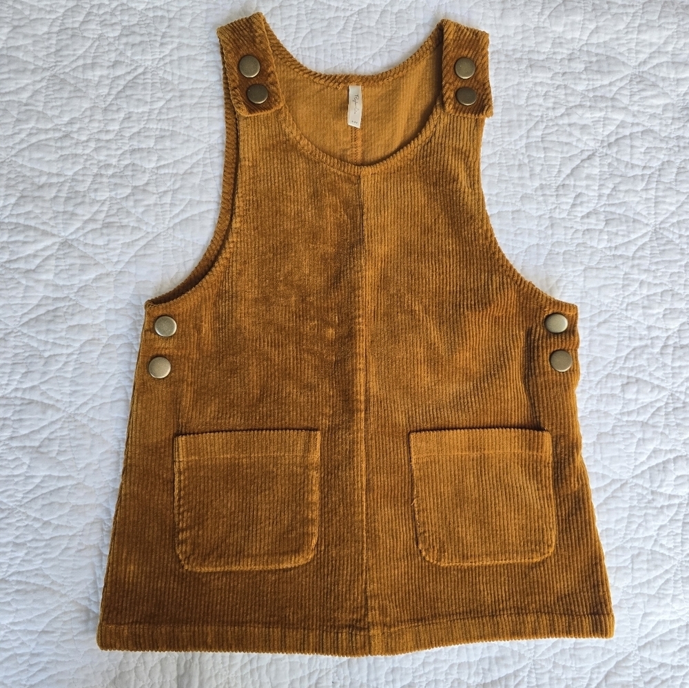 Rylee + Cru Brown Corduroy Overall Dress  Caramel Brown 4-5 Years